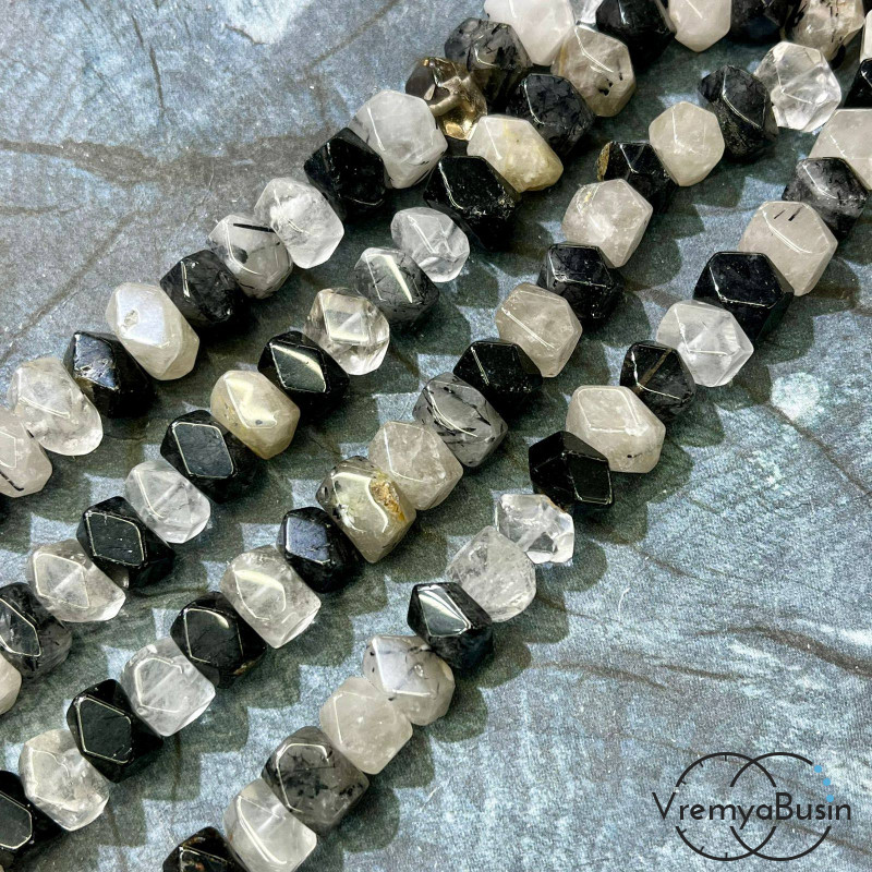 Рутиловый кварц волосатик, бусины свободной огранки ок. 15х18 мм (нить, ок. 50 шт.)