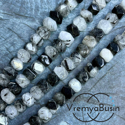 Рутиловый кварц волосатик, бусины свободной огранки ок. 15х18 мм (нить, ок. 50 шт.)