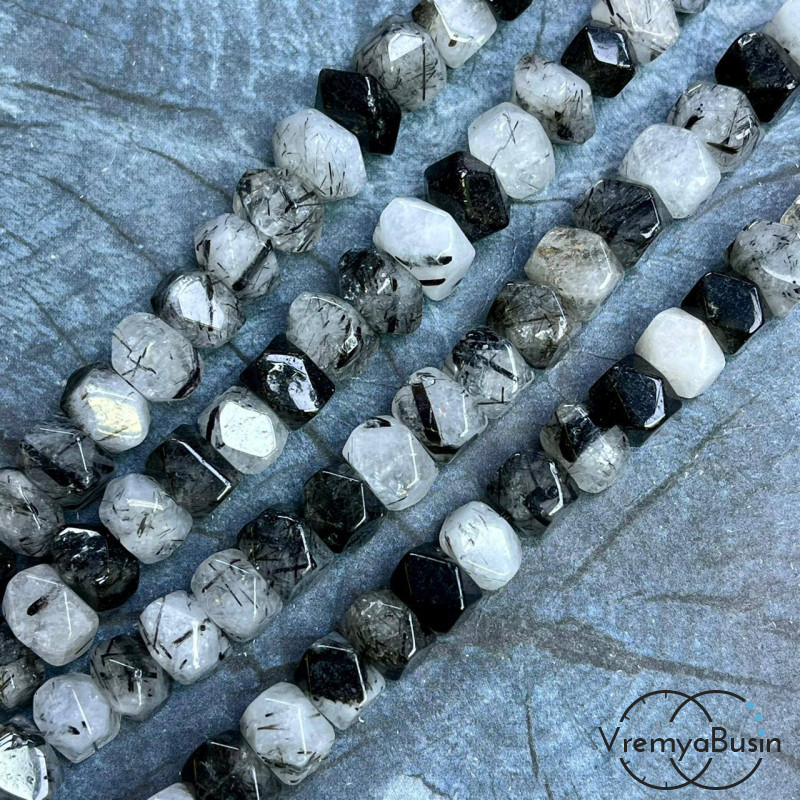 Рутиловый кварц волосатик, бусины свободной огранки ок. 15х18 мм (нить, ок. 50 шт.)