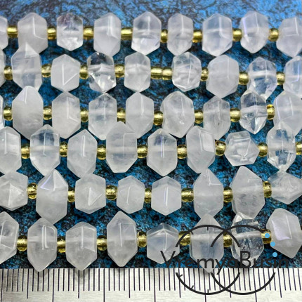 Горный хрусталь, бусины с огранкой кристалл, ок. 12х6х6 мм (1/2 нити, ок. 22 шт.)