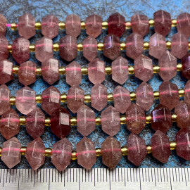 Клубничный кварц, бусины с огранкой кристалл, ок. 12х6х6 мм (1/2 нити, ок. 22 шт.)