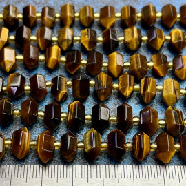 Тигровый глаз, бусины с огранкой кристалл, ок. 12х6х6 мм (1/2 нити, ок. 22 шт.)