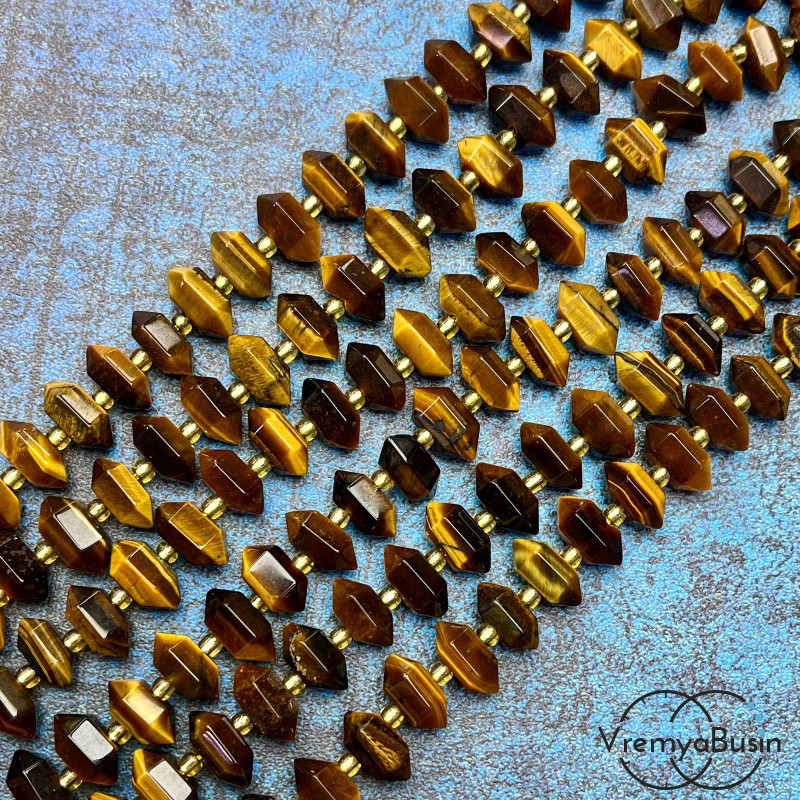 Тигровый глаз, бусины с огранкой кристалл, ок. 12х6х6 мм (1/2 нити, ок. 22 шт.)