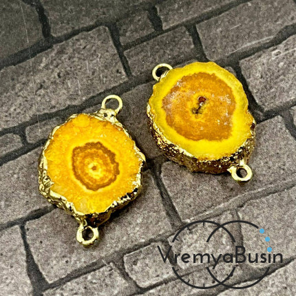 Коннектор из жеоды агата в металле под золото, ок. 20х25 мм, цв. желтый (1 шт.)