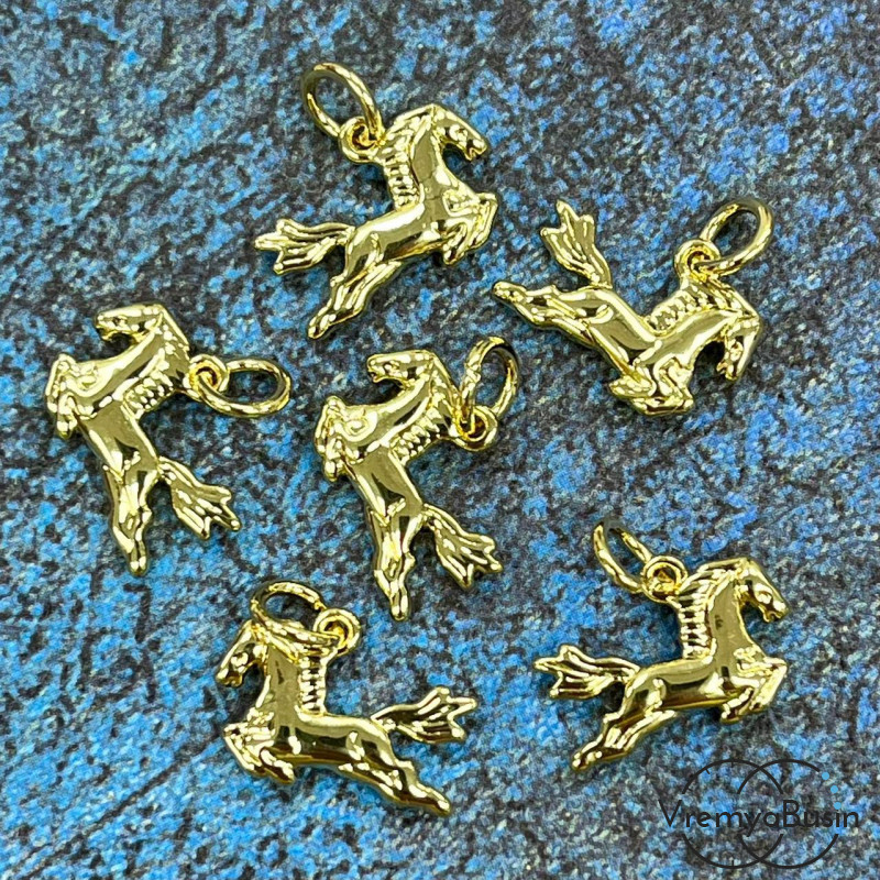 Подвеска "Лошадка", 13х9 мм, из латуни с позолотой (1 шт.)