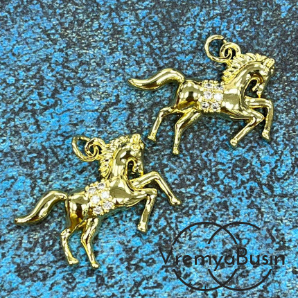 Подвеска "Лошадь", 25х20 мм, из латуни  с позолотой и фианитами (1 шт.)