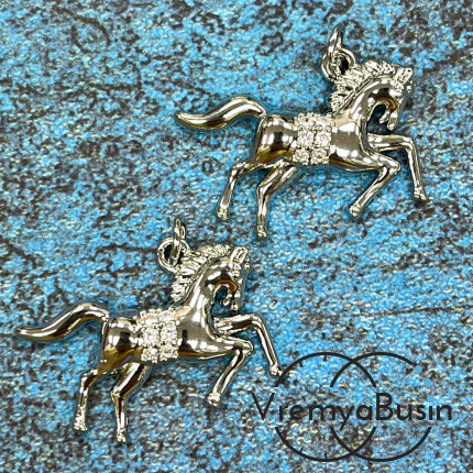 Подвеска "Лошадь", 25х20 мм, из латуни с родиевым покрытием и фианитами (1 шт.)