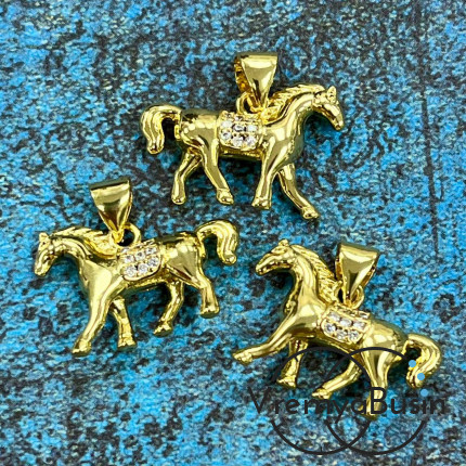 Подвеска "Лошадь", 20х12 мм, из латуни  с позолотой и фианитами (1 шт.)