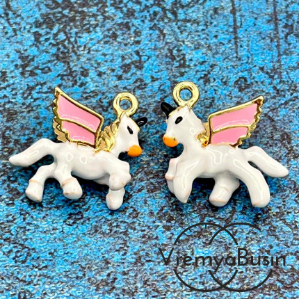 Подвеска с эмалью "Лошадка", 21х18 мм, из латуни  с позолотой (1 шт.) 