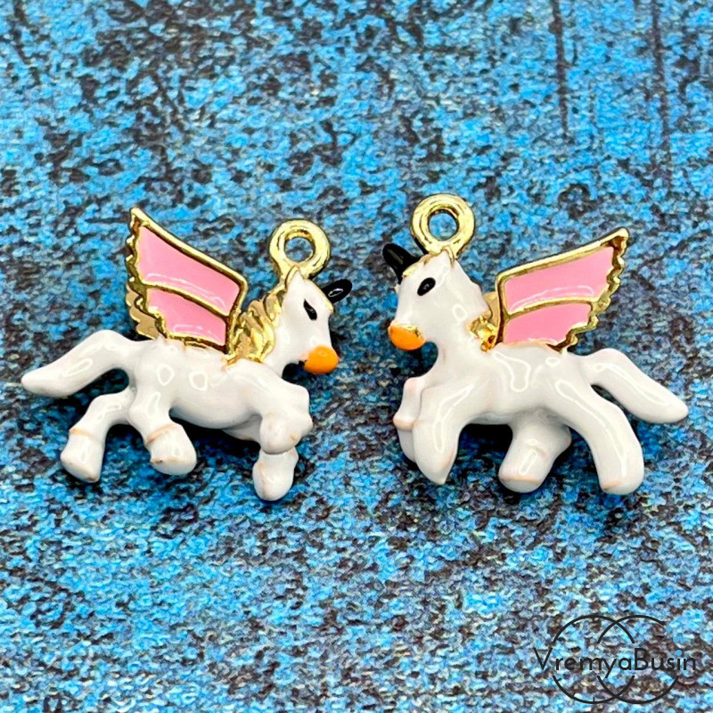 Подвеска с эмалью "Лошадка", 21х18 мм, из латуни  с позолотой (1 шт.) 