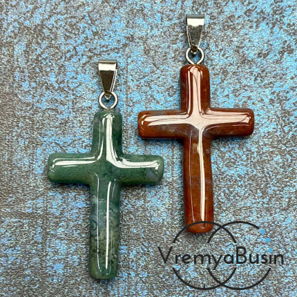Яшма индийская. Подвеска из камня "Крест", ок. 40х28х7 мм (1 шт.)