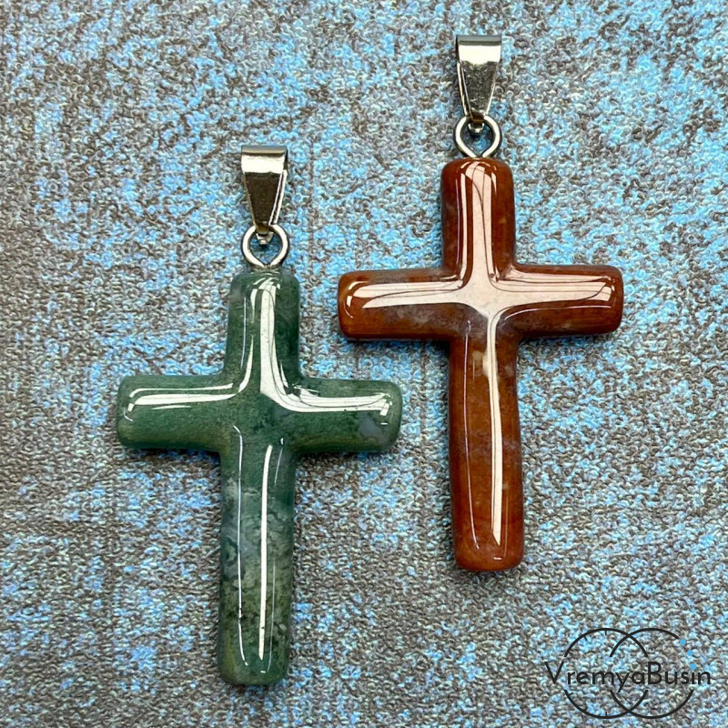 Яшма индийская. Подвеска из камня "Крест", ок. 40х28х7 мм (1 шт.)