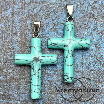 Говлит, имит. бирюзы. Подвеска из камня "Крест", ок. 40х28х7 мм (1 шт.)