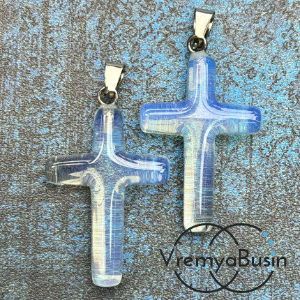 Лунный камень синт., опалит. Подвеска из камня "Крест", ок. 40х28х7 мм (1 шт.)