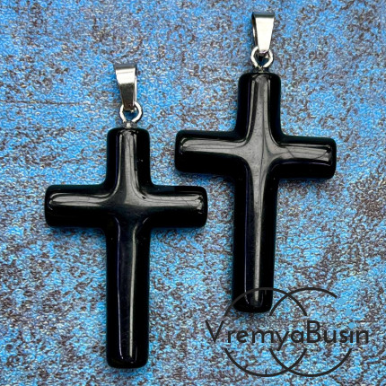 Агат черный. Подвеска из камня "Крест", ок. 40х28х7 мм (1 шт.)