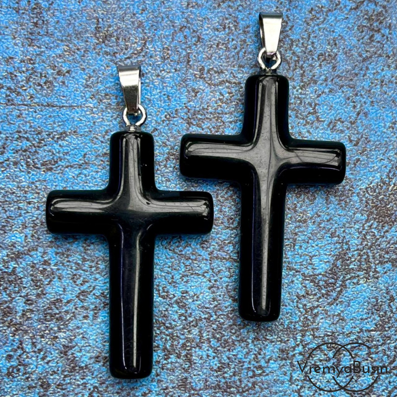 Агат черный. Подвеска из камня "Крест", ок. 40х28х7 мм (1 шт.)