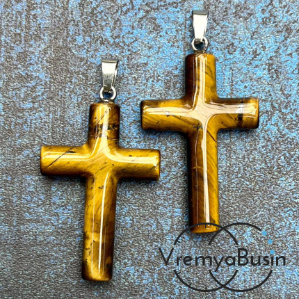 Тигровый глаз. Подвеска из камня "Крест", ок. 40х28х7 мм (1 шт.)