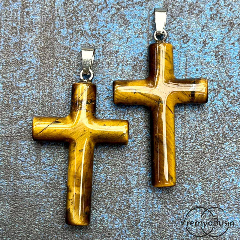 Тигровый глаз. Подвеска из камня "Крест", ок. 40х28х7 мм (1 шт.)