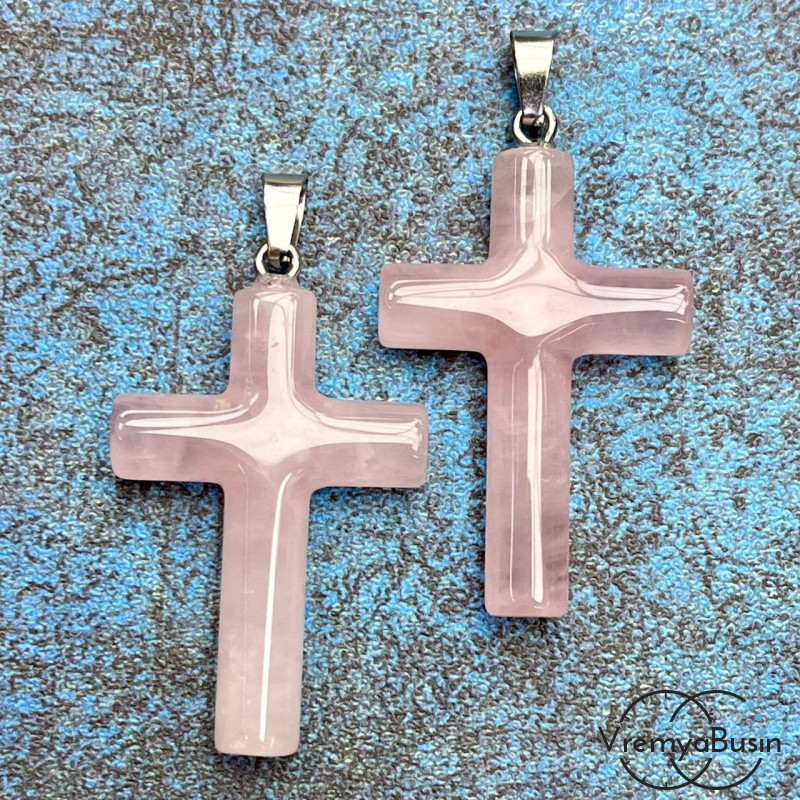 Розовый кварц. Подвеска из камня "Крест", ок. 40х28х7 мм (1 шт.)