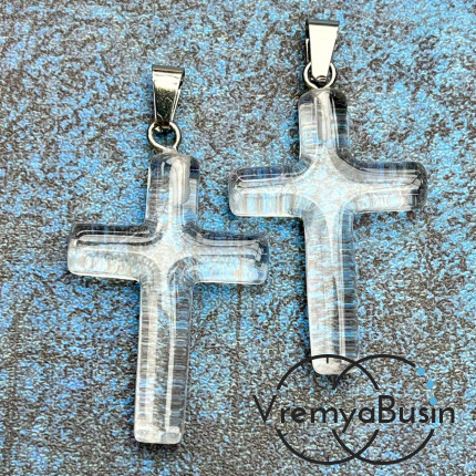 Горный хрусталь. Подвеска из камня "Крест", ок. 40х28х7 мм (1 шт.)