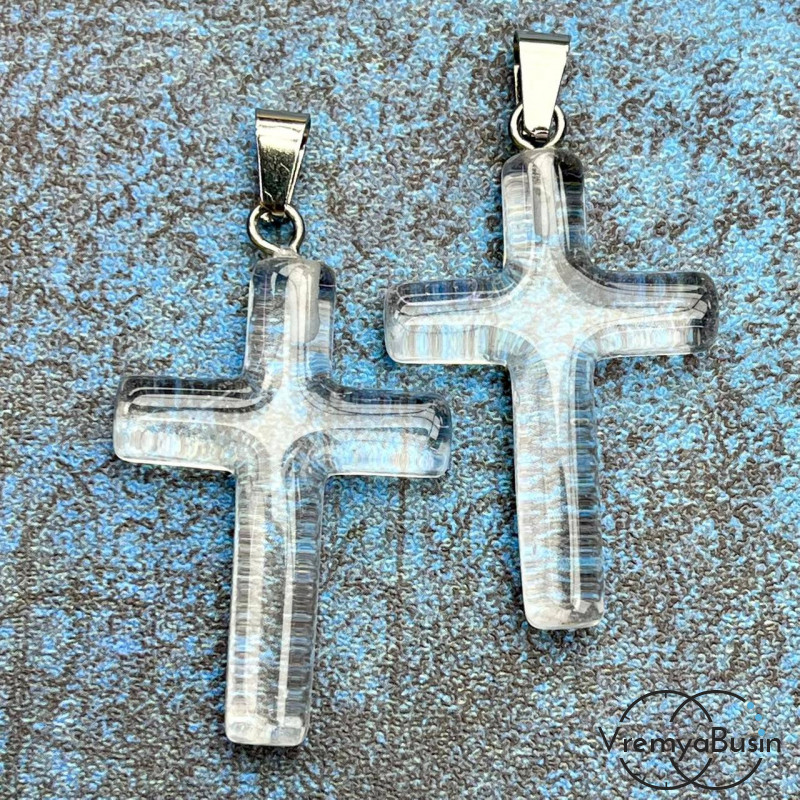 Горный хрусталь. Подвеска из камня "Крест", ок. 40х28х7 мм (1 шт.)