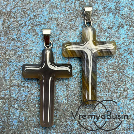 Агат серый. Подвеска из камня "Крест", ок. 40х28х7 мм (1 шт.)