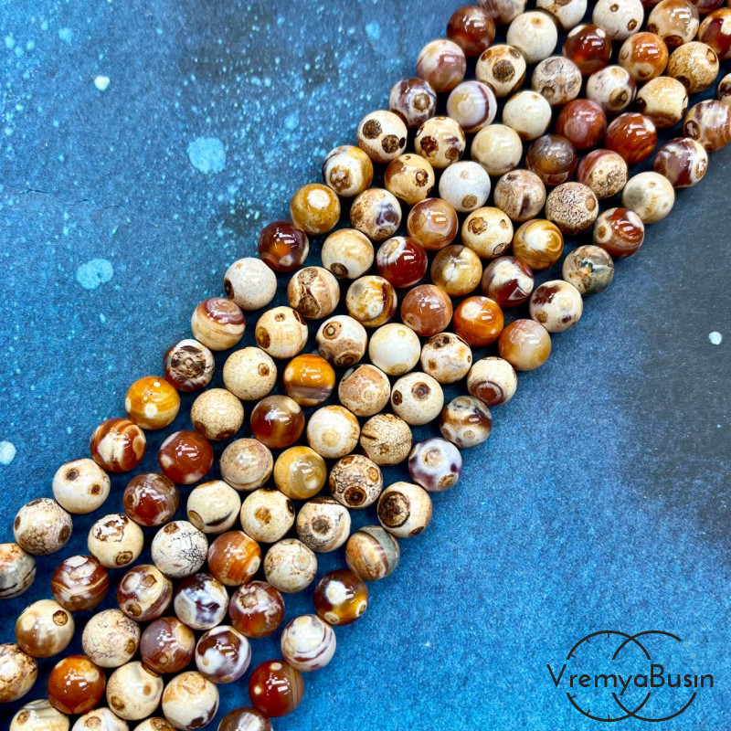 Черепаховый агат, шарик гладкий 8 мм (1/2 нити, ок. 24 шт.)