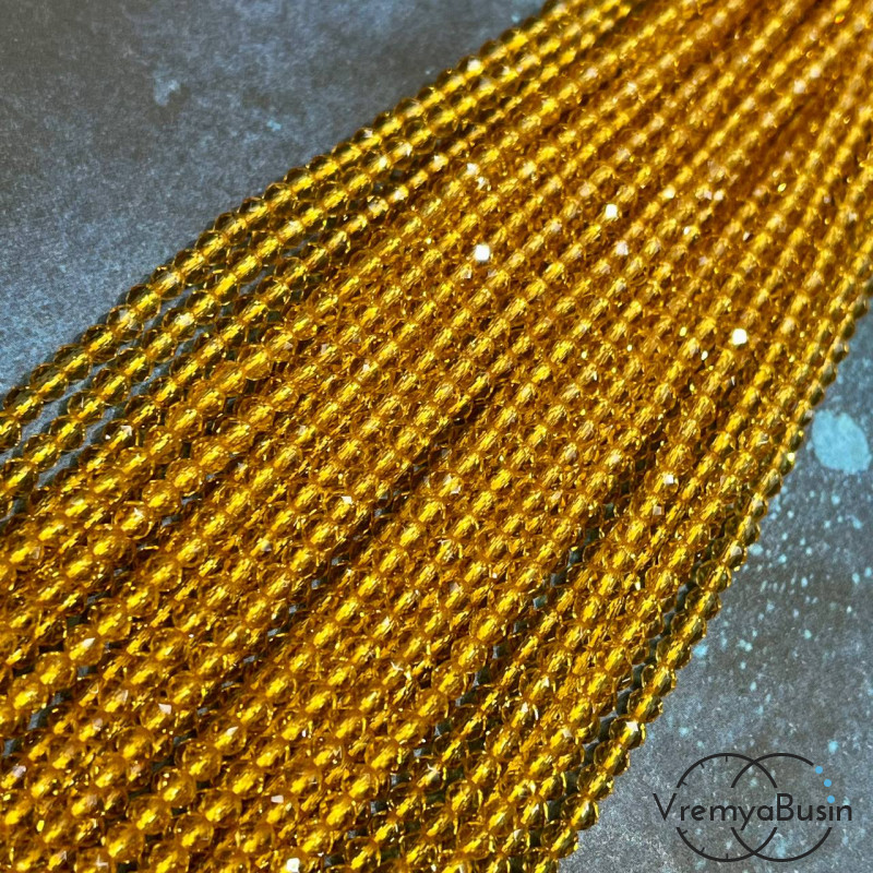 Бусины шарики из стекла с ювелирной огранкой, 3 мм  (нить, ок. 130 шт.)