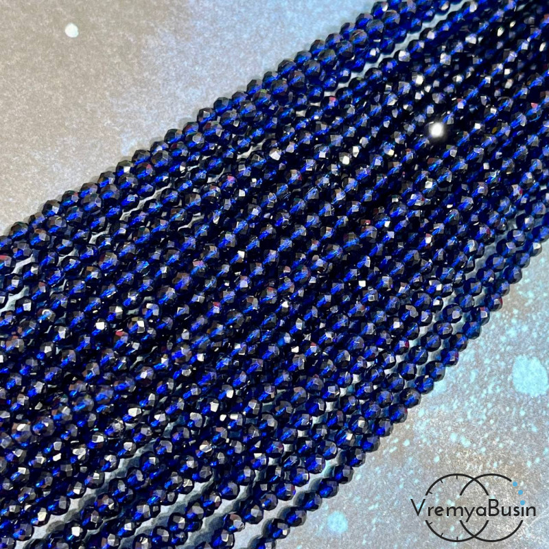 Бусины шарики из стекла с ювелирной огранкой, 3 мм  (нить, ок. 130 шт.)