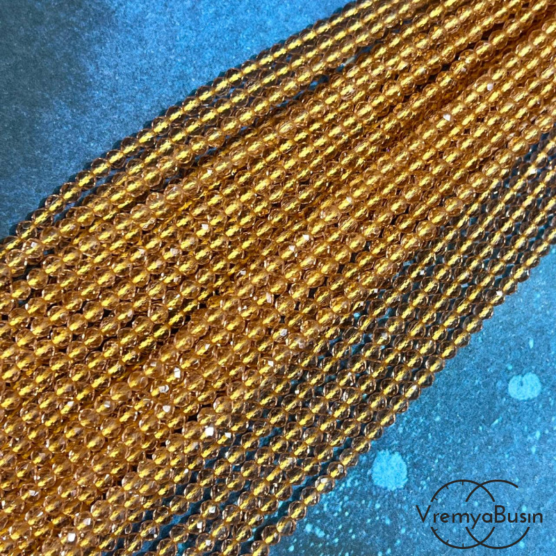 Бусины шарики из стекла с ювелирной огранкой, 3 мм  (нить, ок. 130 шт.)