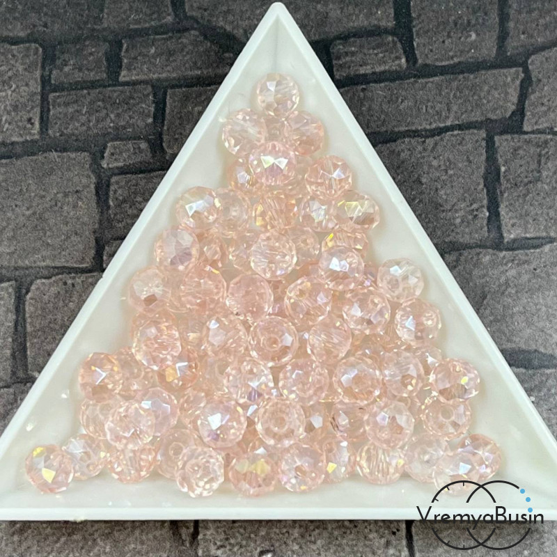 Бусины-рондели из граненого стекла, цвет РОЗОВЫЙ, размер 6 мм  (упак. 10 шт.)