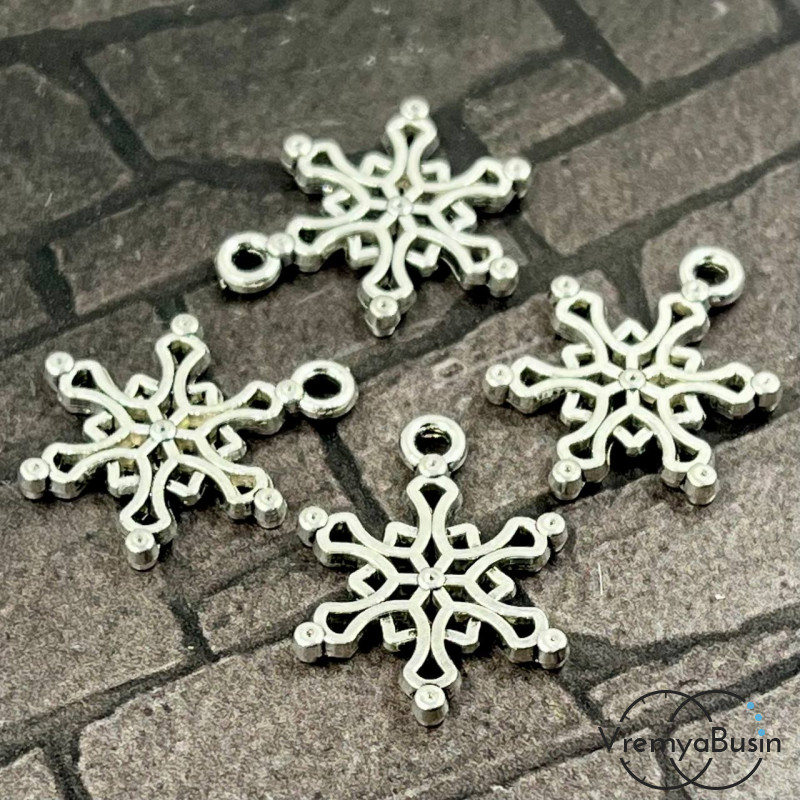 Снежинка. Подвеска металлическая, 20х15 мм, цв. под серебро (1 шт.)