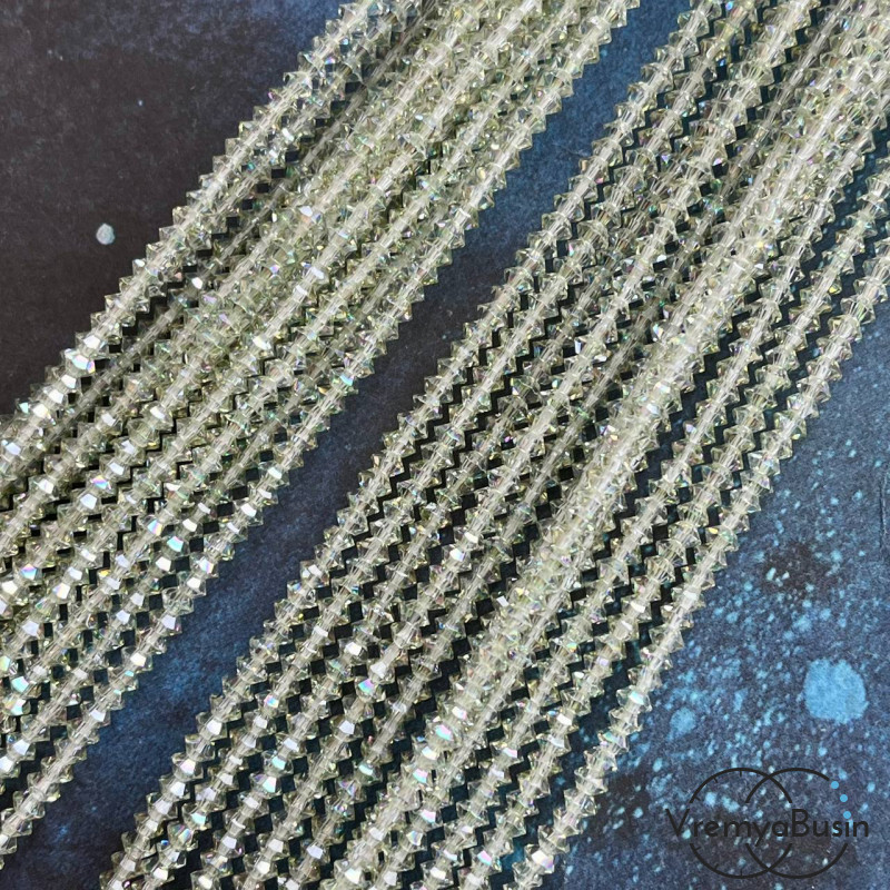 Бусины хрустальные кристаллики, блюдце 2х3.5 мм (1/2 нити, ок. 95 шт.)