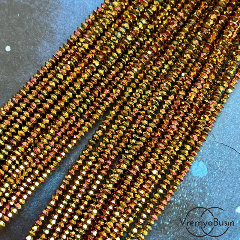 Бусины хрустальные кристаллики, блюдце 2х3.5 мм (1/2 нити, ок. 95 шт.)