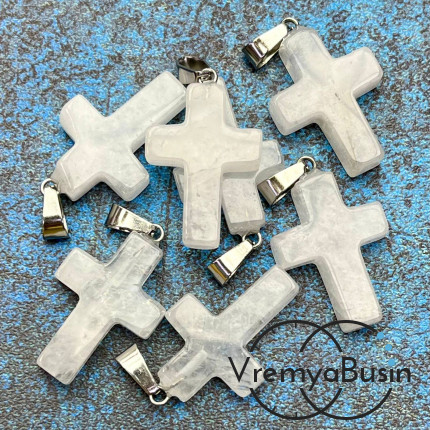 Горный хрусталь, подвеска из камня, крестик 18х25х5 мм (1 шт.)
