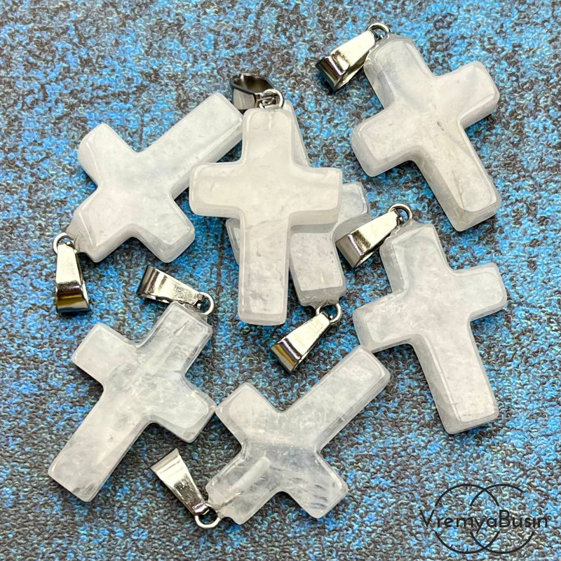 Горный хрусталь, подвеска из камня, крестик 18х25х5 мм (1 шт.)