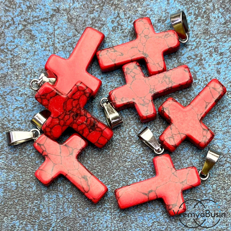 Подвеска из камня, крестик 18х25х5 мм (1 шт.)