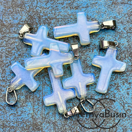 Лунный камень синт., подвеска из камня, крестик 18х25х5 мм (1 шт.)