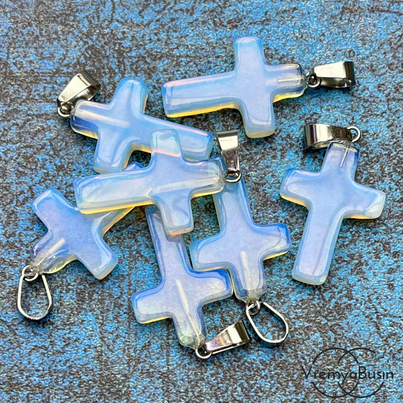 Лунный камень синт., подвеска из камня, крестик 18х25х5 мм (1 шт.)