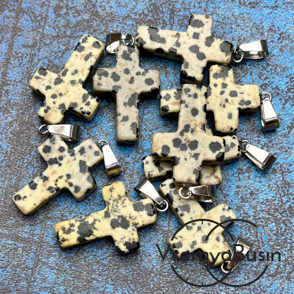 Яшма долматин, порфир. Подвеска из камня, крестик 18х25х5 мм (1 шт.)