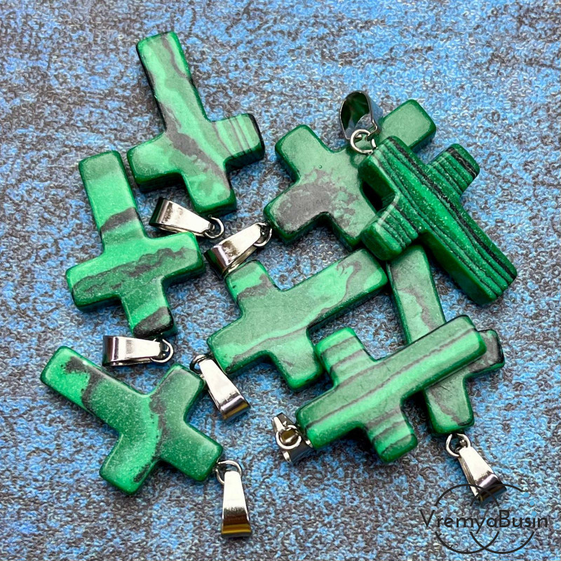 Малахит имит. Подвеска из камня, крестик 18х25х5 мм (1 шт.)