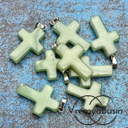 Нефрит, подвеска из камня, крестик 18х25х5 мм (1 шт.)