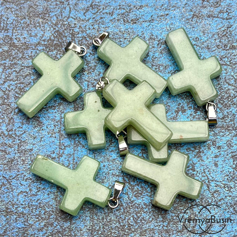Нефрит, подвеска из камня, крестик 18х25х5 мм (1 шт.)