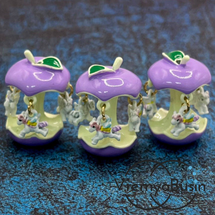 Бусина с эмалью "Яблоко-карусель", ок. 24х17 мм, из латуни с позолотой (1 шт.)