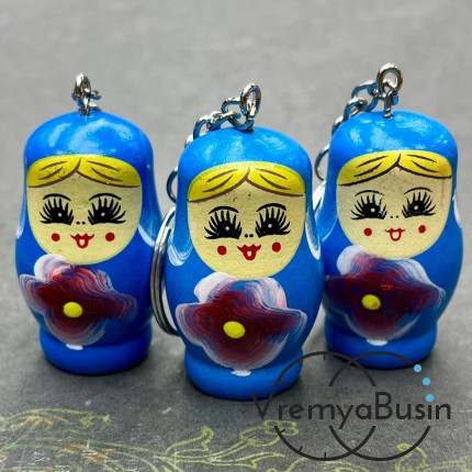 Подвеска из дерева «Матрешка», ок. 25х40 мм, цв. синий  (1 шт.)