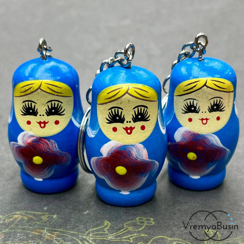 Подвеска из дерева «Матрешка», ок. 25х40 мм, цв. синий  (1 шт.)