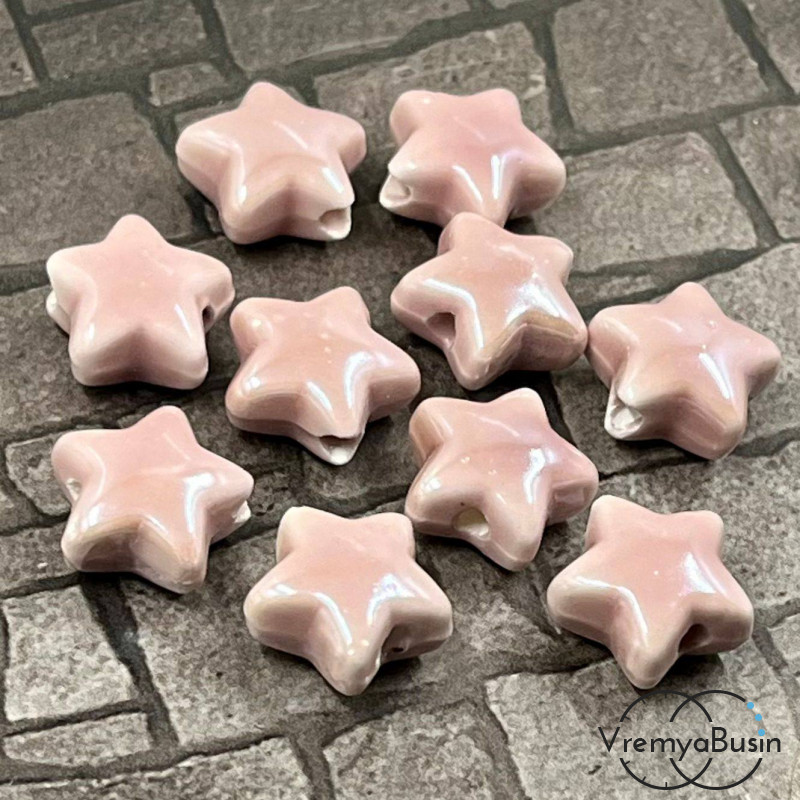 Бусина керамическая "Звездочка", 14х14х8 мм, цв. пыльно-розовый  (1 шт.)