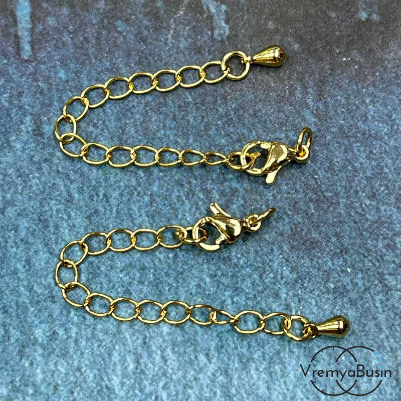 Карабин с цепочкой, латунь с позолотой 6х10 мм (1 шт.)