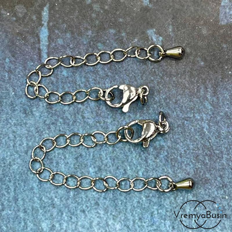 Карабин с цепочкой, латунь с родиевым покрытием 6х10 мм  (1 шт.)