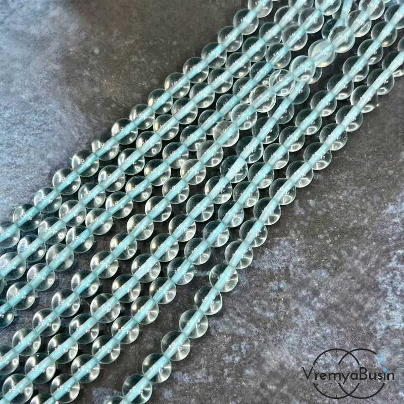 Аква-Кварц, шарик граненый 6 мм (1/2 нити, 32 шт.)